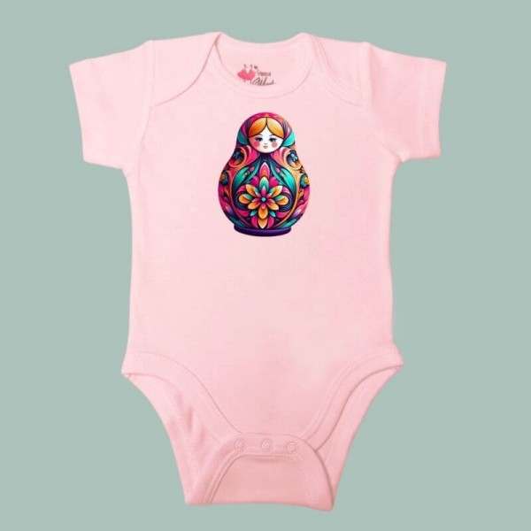 Matryoshka Baby Body kurzarm rosa klassisch Schlupfkragen