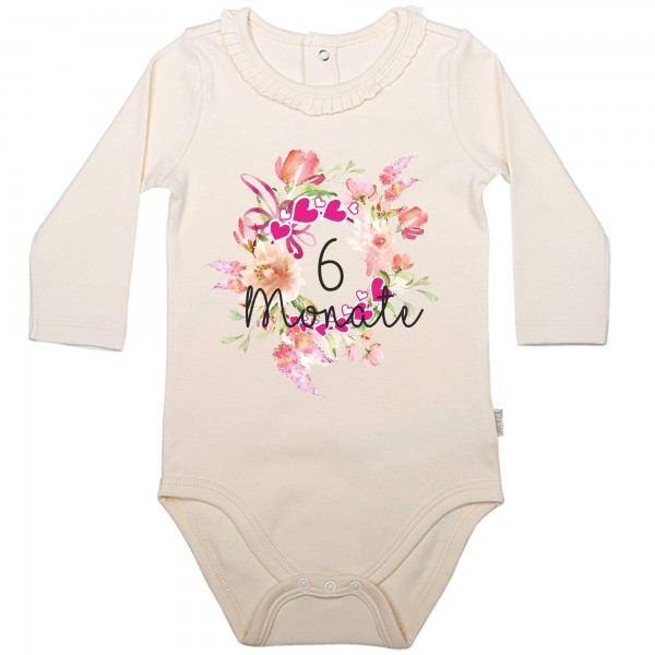 Baby Body Langarm elegant Blume Monate