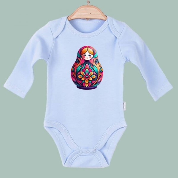 Matryoshka Baby Body Langarm blau klassisch