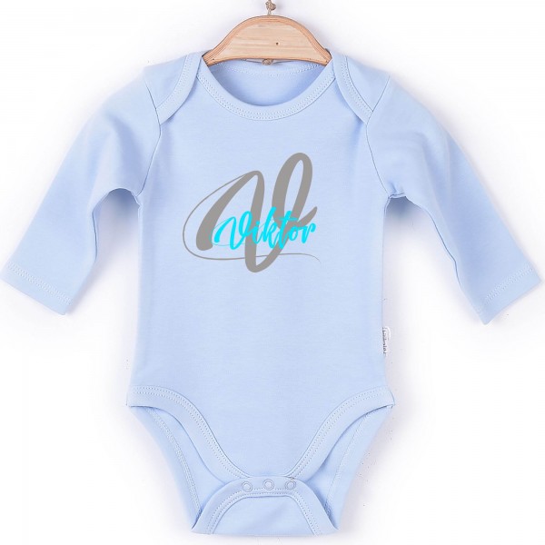 Baby Body Langarm blau Initial-Name Junge