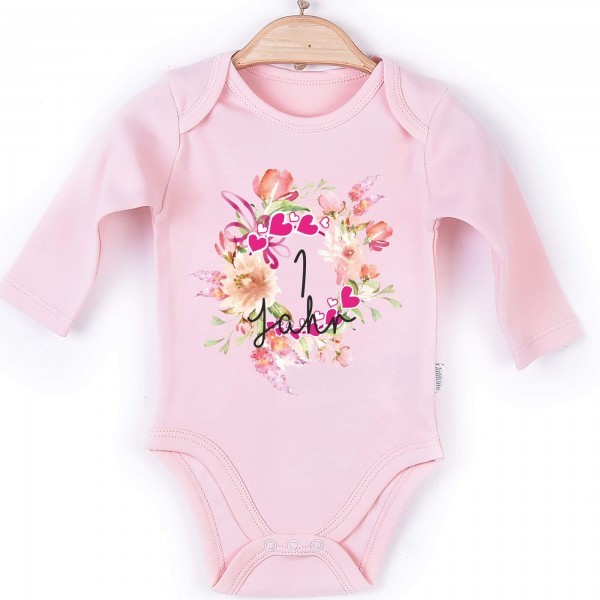 Baby Body Langarm rosa Blume Jahr