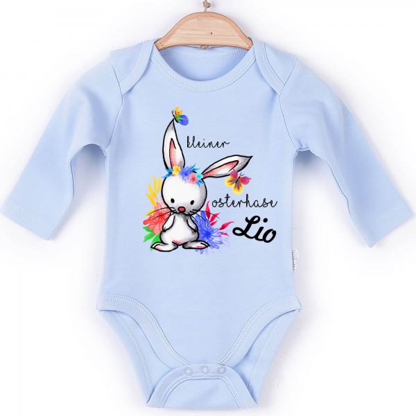 Baby Body Langarm blau kleiner Osterhase Name