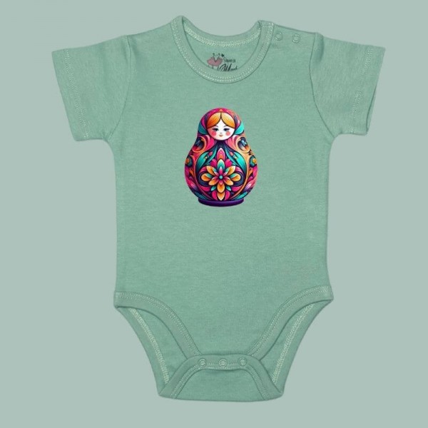 Matryoshka Baby Body kurzarm grün klassisch