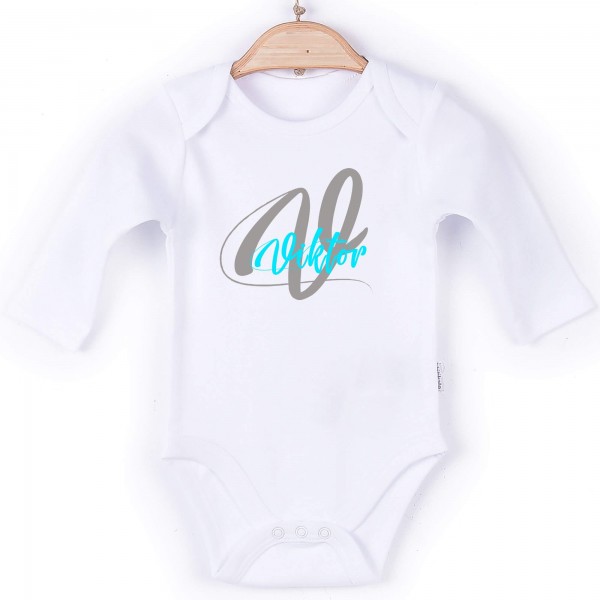 Baby Body Langarm weiß Initial-Name Junge