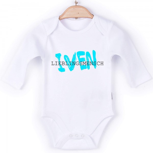 Baby Body Langarm weiß Lieblingsmensch blau