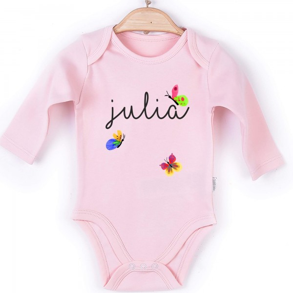 Baby Body Langarm rosa Schmetterling Name