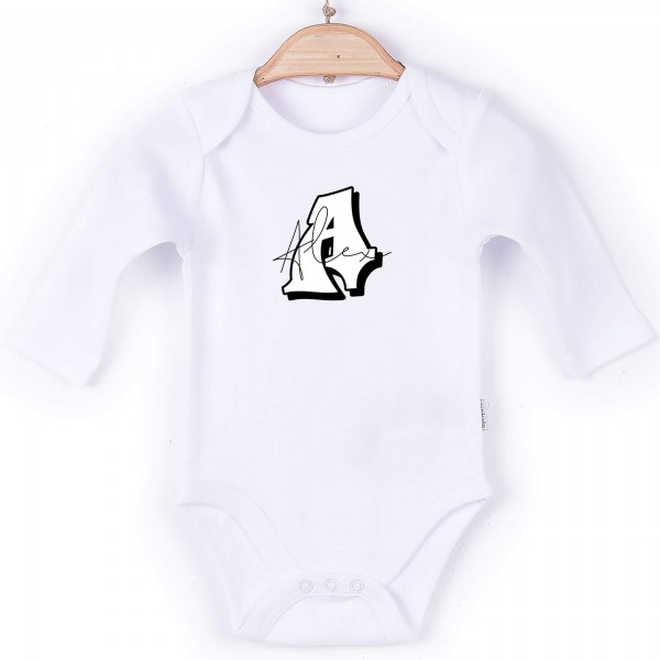 Baby Body Langarm weiß Name Streetstyle