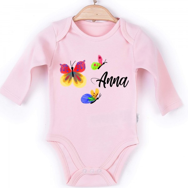 Baby Body Langarm rosa Schmetterling