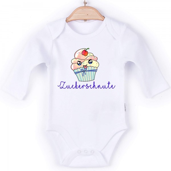 Baby Body Langarm weiß Zuckerschnute blau