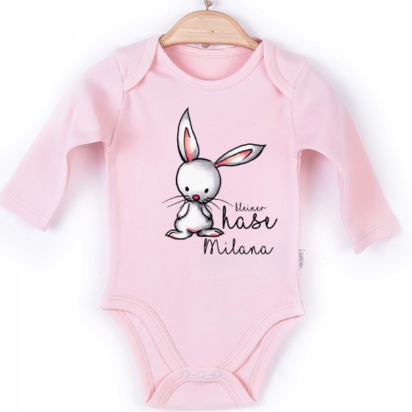 Baby Body Langarm rosa kleiner Hase Name